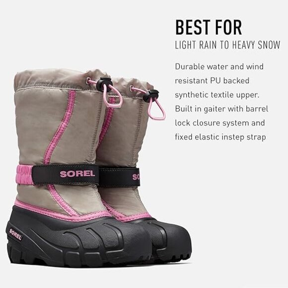 NEW Sorel Kid Flurry Chrome Gray Pink Waterproof Winter Tall Snow Boot - Picture 4 of 4